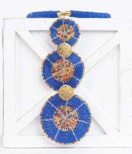 African Beaded Pendant Necklace (Blue)