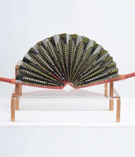 African Print Fan with Leather Handle