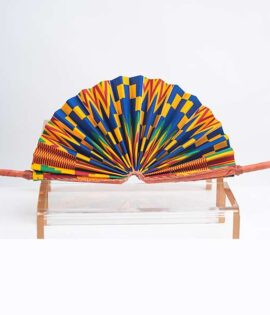 African Print Fan with Leather handle