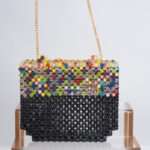 Black Crystal Beaded Bag with Colored Beaded Flap