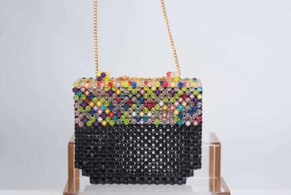 Black Crystal Beaded Bag with Colored Beaded Flap