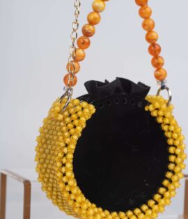 Yellow, Beaded, Transparent, Cross Body Bag, Adjustable Strap, Spacious, Unique Design, Color Combination.