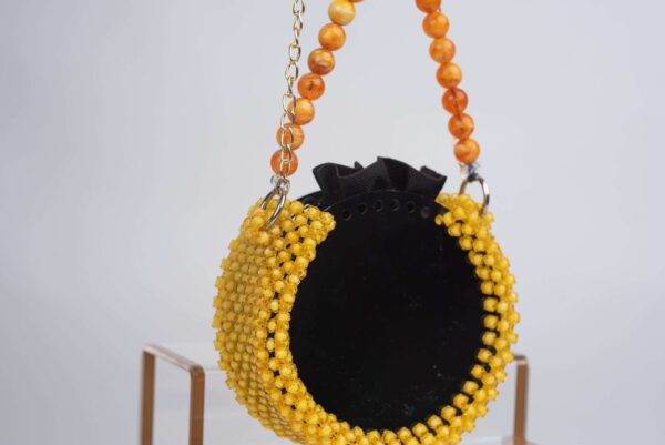 Yellow, Beaded, Transparent, Cross Body Bag, Adjustable Strap, Spacious, Unique Design, Color Combination.