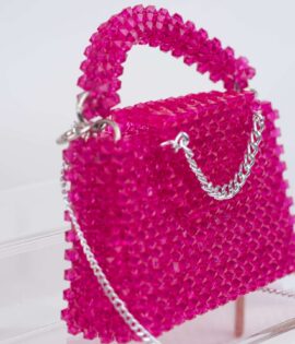 evening bag, beaded bag, cylinder shape, red bag, detachable chain, special occasion bag, holiday bag, glamorous bag.