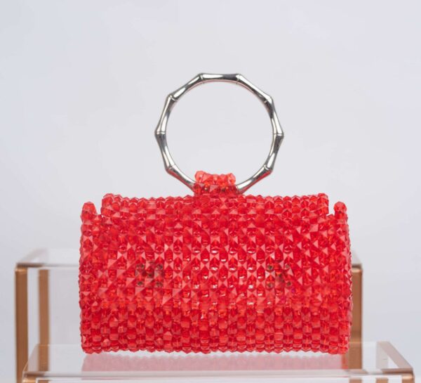 Red Cylinder Beaded Evening Bag