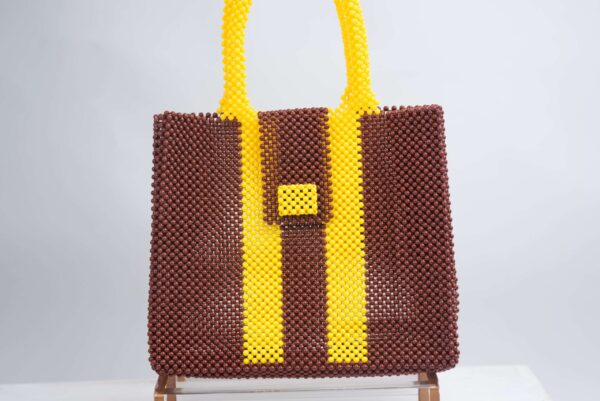 Brown & Yellow Beaded Tote