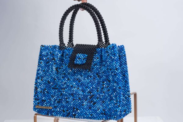 Blue & Black Tote with Black Bucket Handle Bag