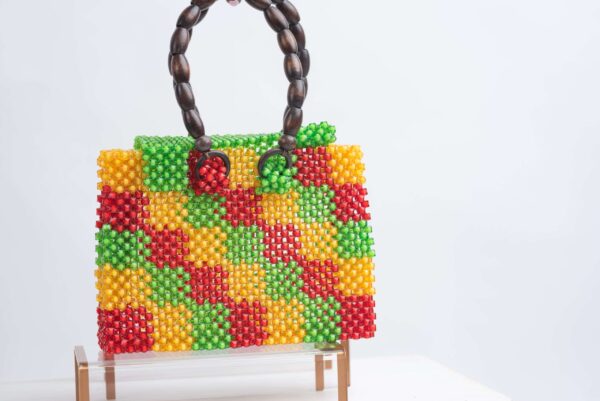 Luxury Checkered Beaded Tote Handbag