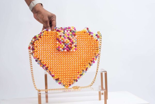 Multi Crystal Beaded Heart Shaped Handbag