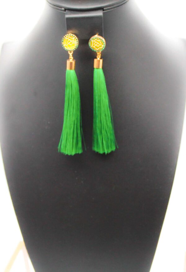 Green Yarn Fringe Earrings