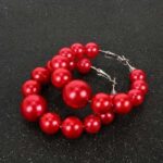 Red Faux Pearl Decor Elegant Hoop