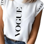 White Print Cap Sleeve Tshirt