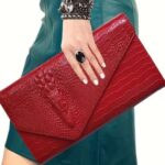 Red Stylish Crocodile Pattern Flap Envelope Purse