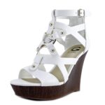 Guess Dodge Women Open Toe Leather White Wedge Sandal