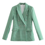 TRENDY GINGHAM LONG SLEEVE BUTTON FRONT LAPEL COLLAR BLAZER