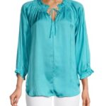 Chelsea & Theodore Women's Tie-neck Satin Blouse In Island Turquoise